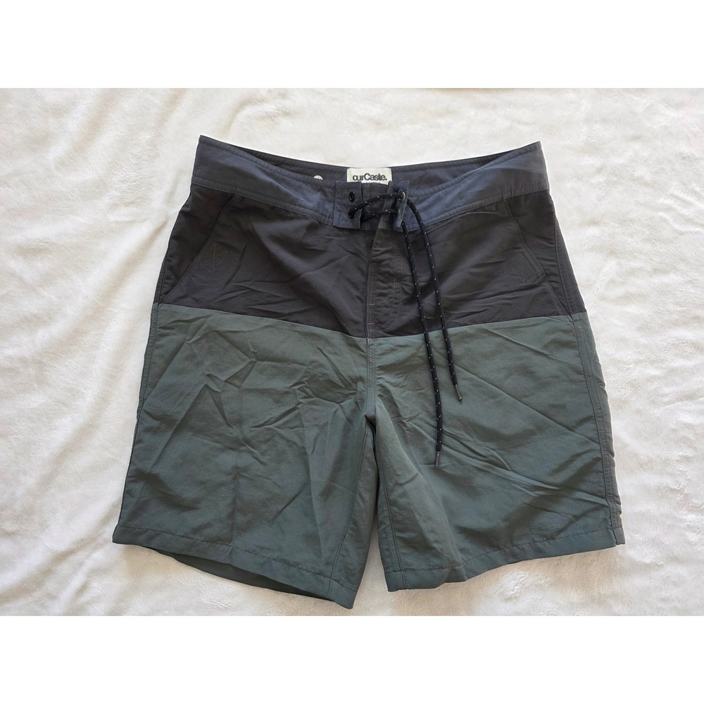 OurCaste‎ Colorblock Board Shorts Swim Trunks Black Olive Green Size 30